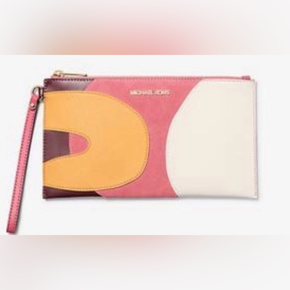 NWT Michael Kors Jet Set Travel Large Patchwork Wristlet Pink One Size